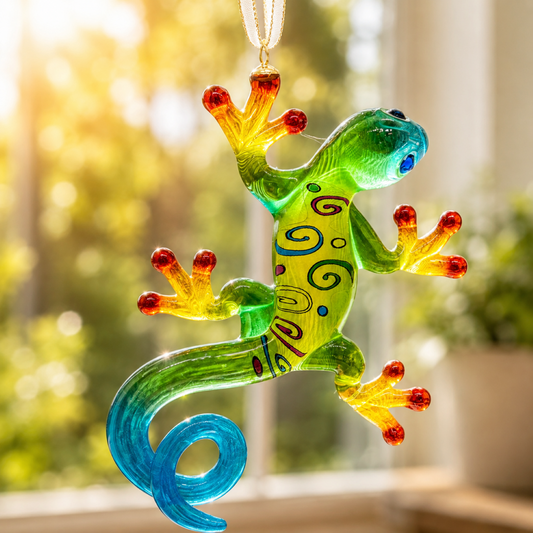 Christmas Gecko Ornament | Handcrafted Glass Gecko Holiday Tree Decoration