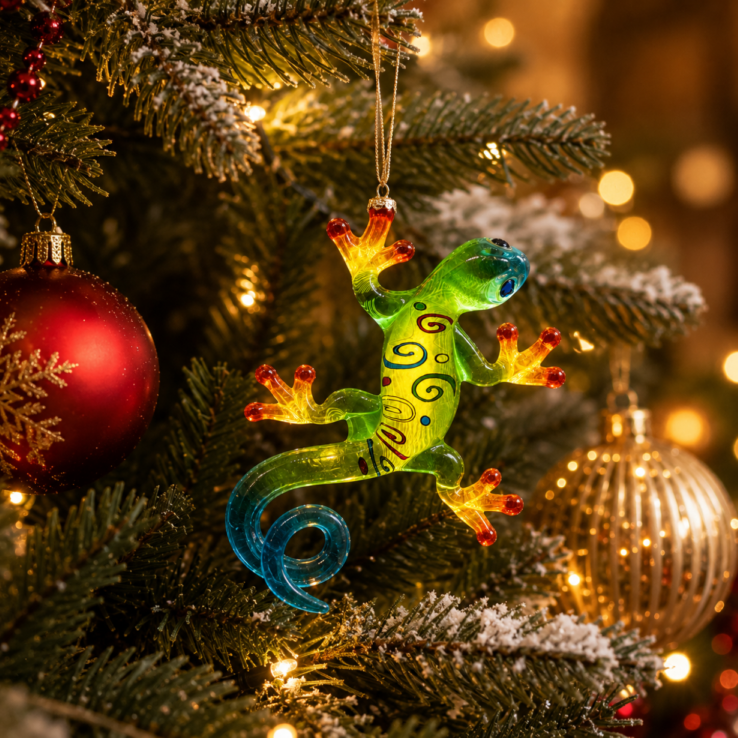 Christmas Gecko Ornament | Handcrafted Glass Gecko Holiday Tree Decoration