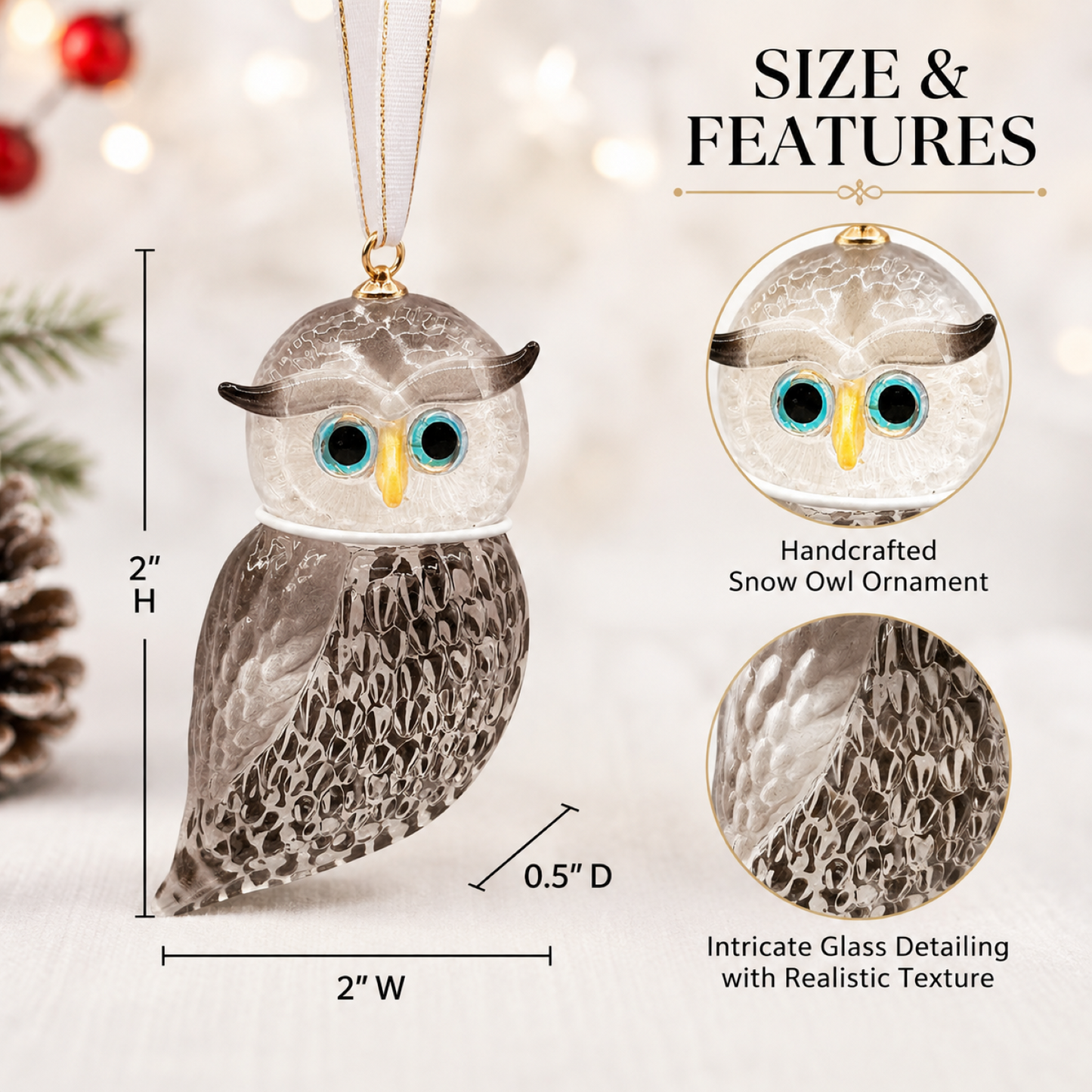 Snow Owl Ornament | Handcrafted Glass Owl Christmas Décor Gift