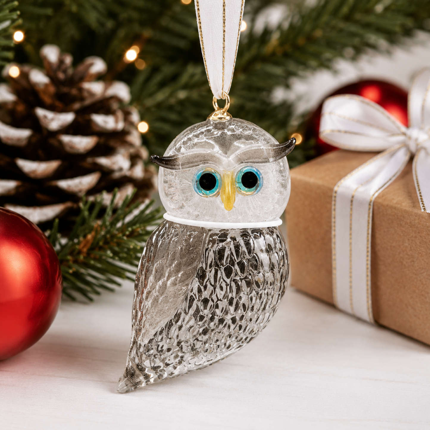 Snow Owl Ornament | Handcrafted Glass Owl Christmas Décor Gift