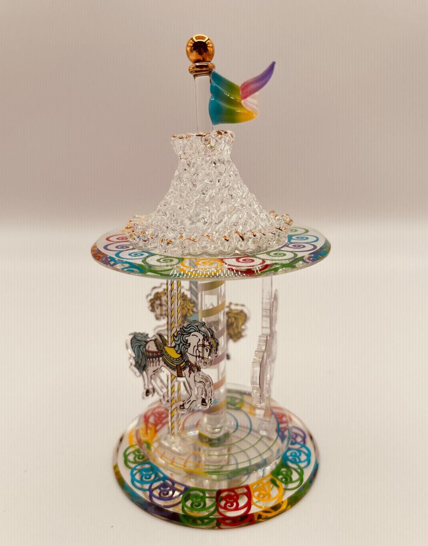 Spinning Carousel Glass Figurine | Handcrafted Collectible Carousel with Horses