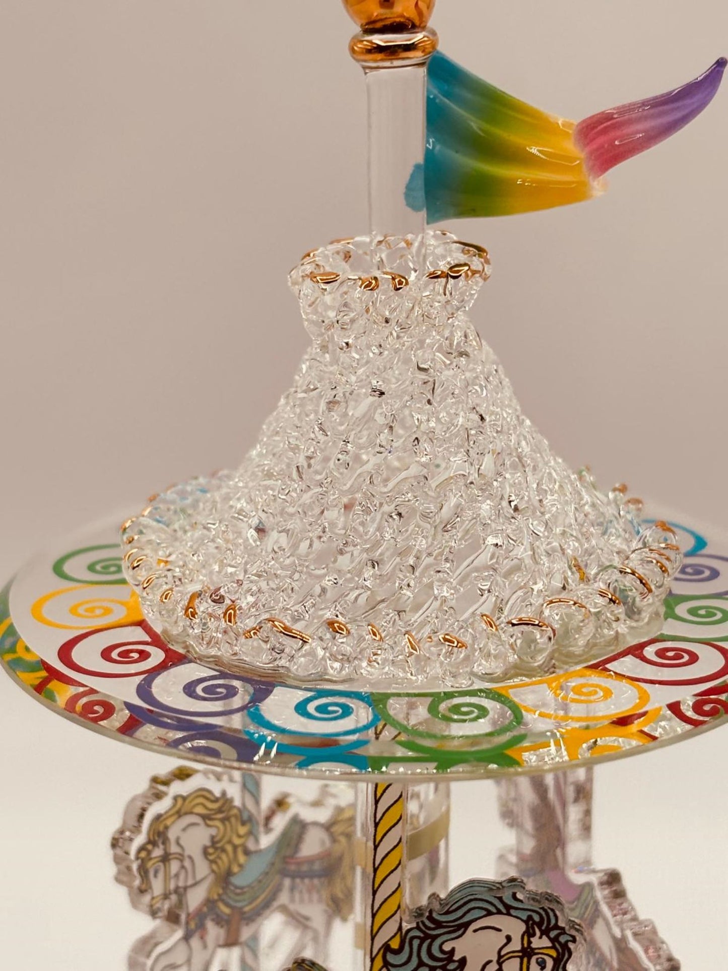 Spinning Carousel Glass Figurine | Handcrafted Collectible Carousel with Horses