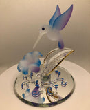 Glass Hummingbird on Flower, Handmade Sculpture, Bird Statue, Home Decor, Mothers Day gift, Gift for Her