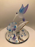 Glass Hummingbird on Flower, Handmade Sculpture, Bird Statue, Home Decor, Mothers Day gift, Gift for Her