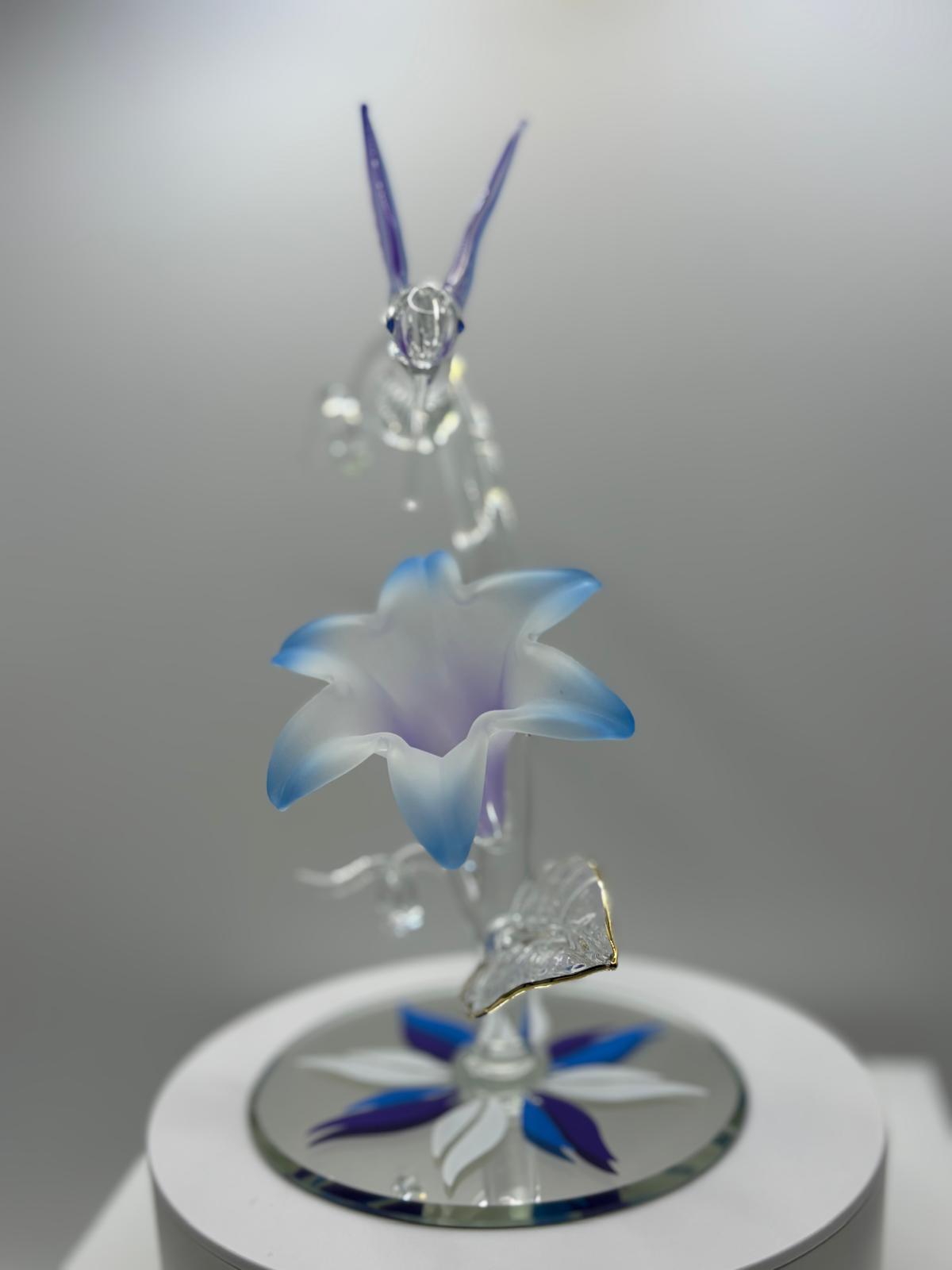 Hummingbird Glass Sculpture with Lily – Handcrafted Home Decor Gift