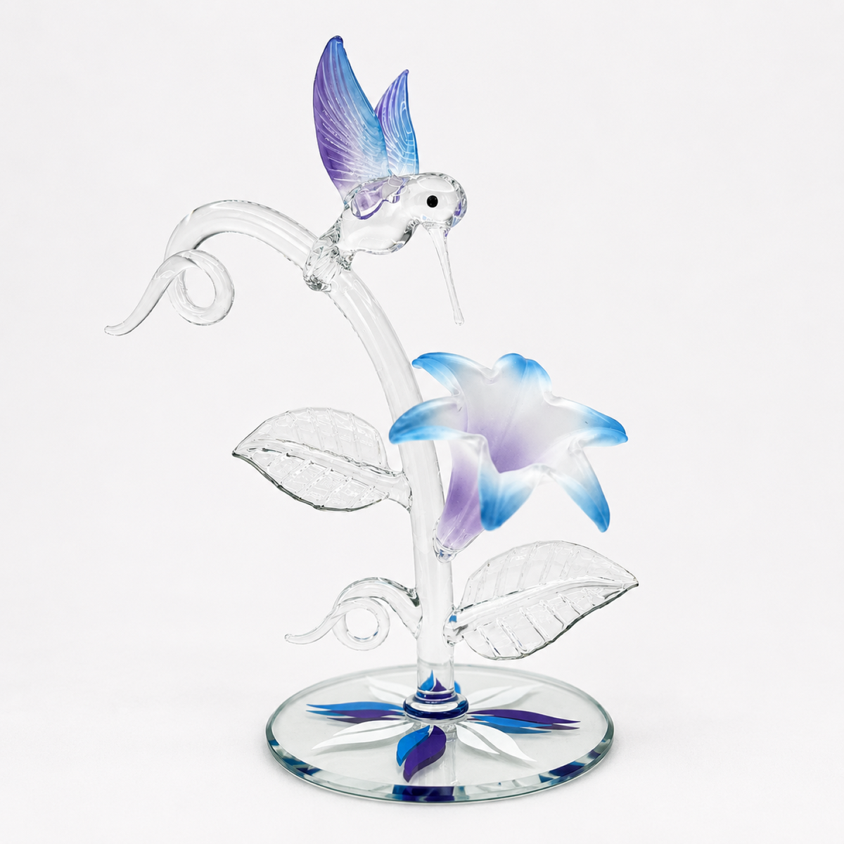 Hummingbird Glass Sculpture with Lily – Handcrafted Home Decor Gift