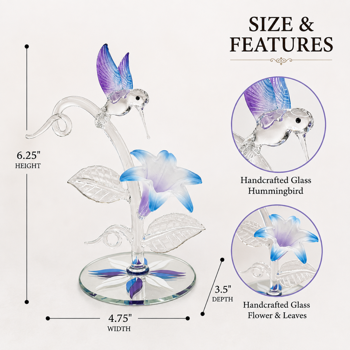 Hummingbird Glass Sculpture with Lily – Handcrafted Home Decor Gift