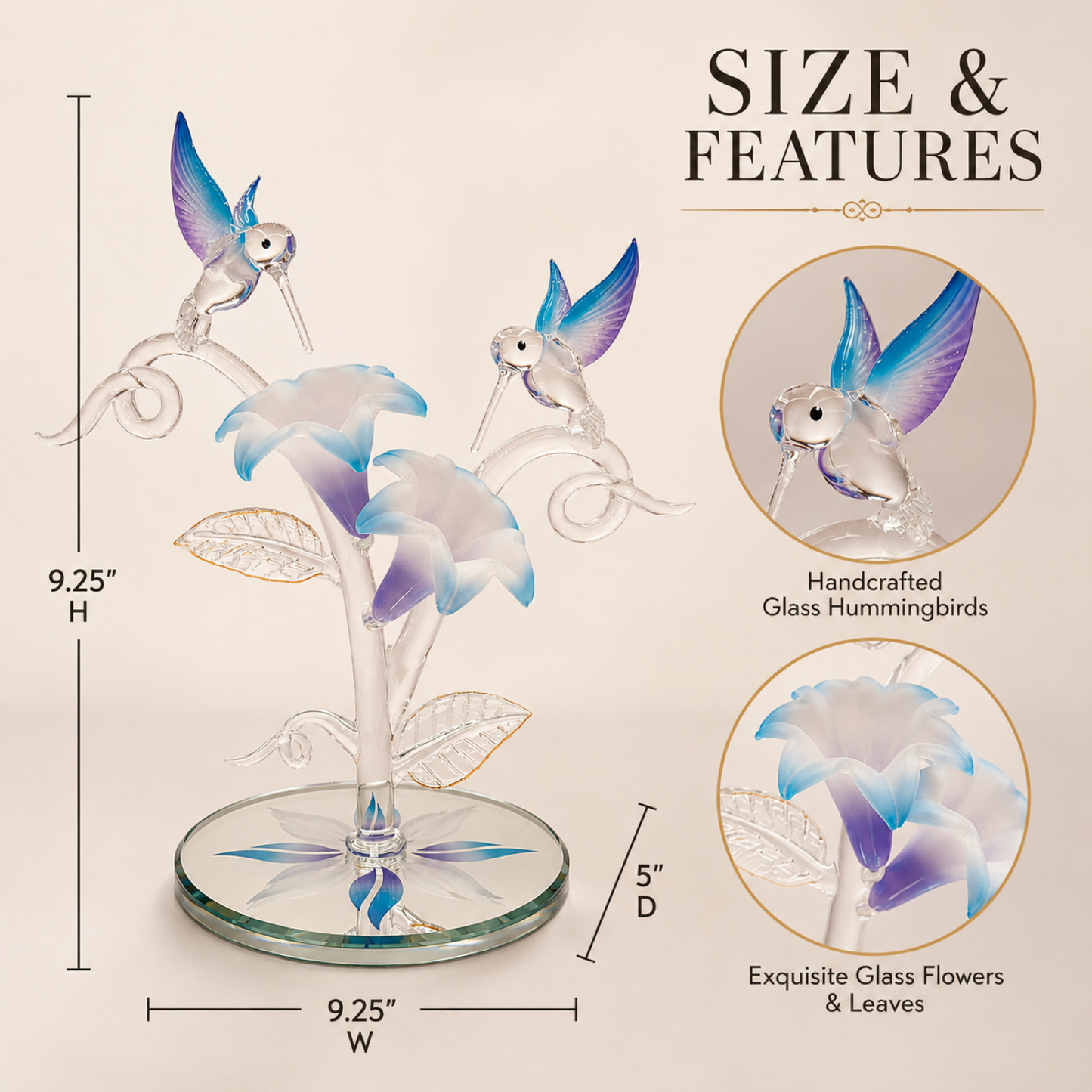 Hummingbird Lily Glass Sculpture | Handcrafted Floral Bird Figurine Decor