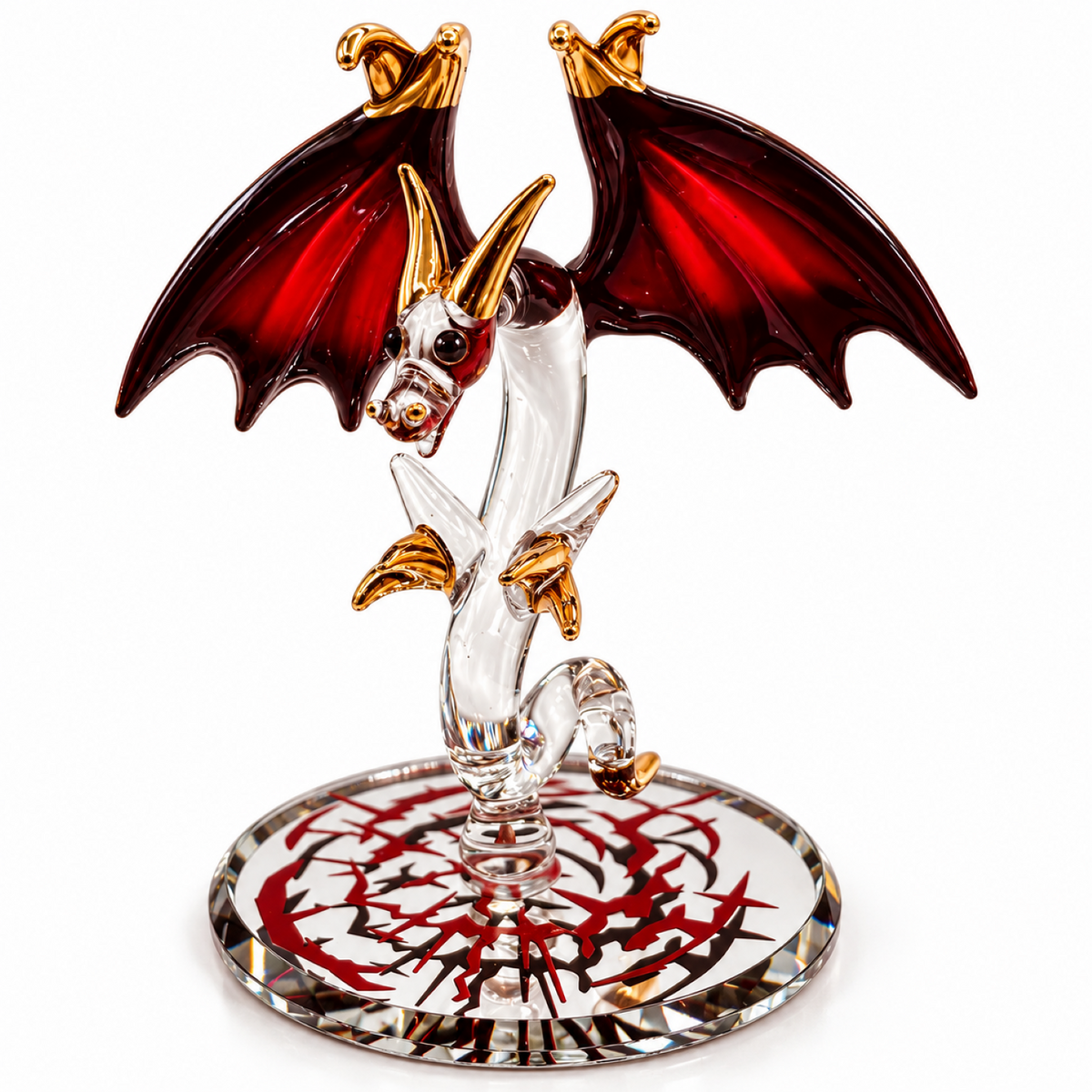 Glass Dragon Figurine, Handcrafted Red Winged Dragon, Fantasy Decor, Dragon Lover Gift, Collectible