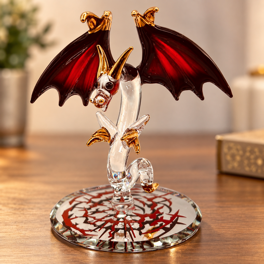 Glass Dragon Figurine, Handcrafted Red Winged Dragon, Fantasy Decor, Dragon Lover Gift, Collectible