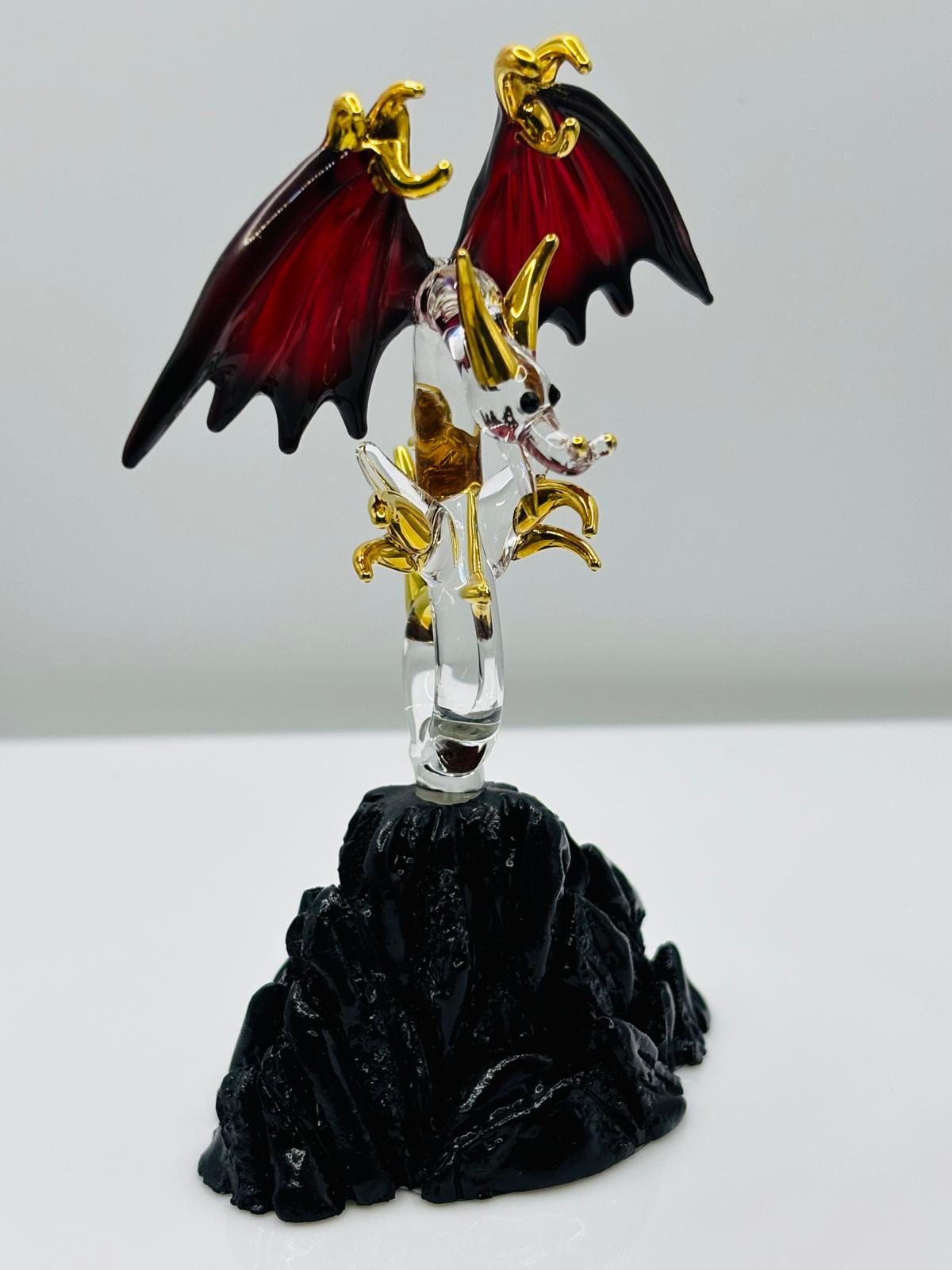 Glass Dragon Figurine, Handcrafted Red Winged Dragon, Fantasy Decor, Dragon Lover Gift, Dragon Collectible