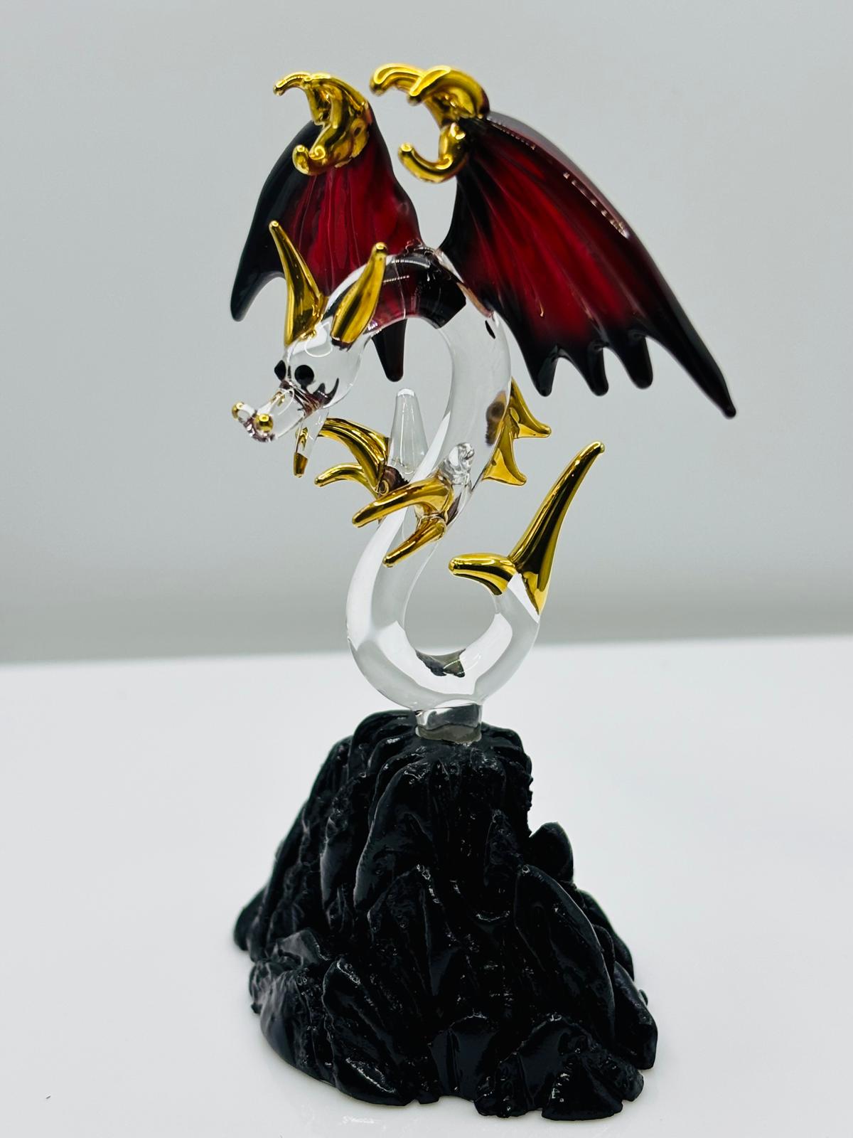 Glass Dragon Figurine, Handcrafted Red Winged Dragon, Fantasy Decor, Dragon Lover Gift, Dragon Collectible