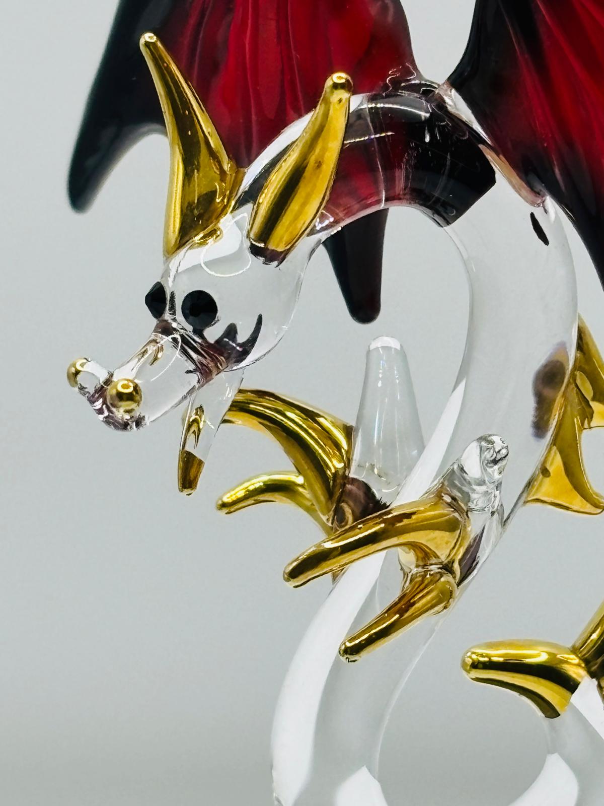 Glass Dragon Figurine, Handcrafted Red Winged Dragon, Fantasy Decor, Dragon Lover Gift, Dragon Collectible