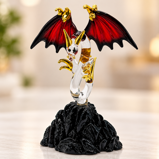 Glass Dragon Figurine, Handcrafted Red Winged Dragon, Fantasy Decor, Dragon Lover Gift, Dragon Collectible