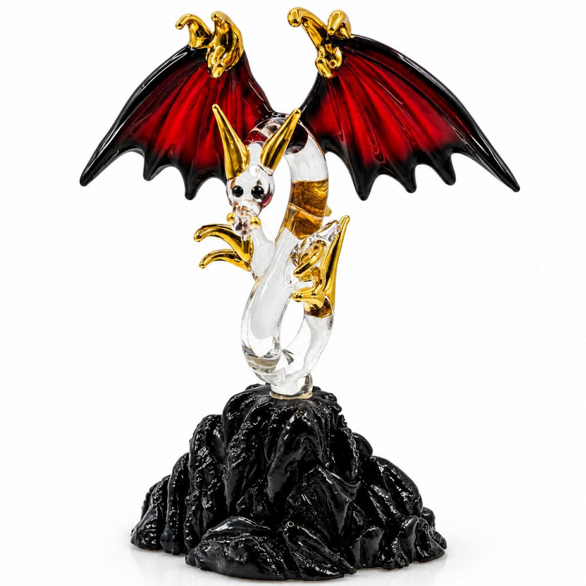 Glass Dragon Figurine, Handcrafted Red Winged Dragon, Fantasy Decor, Dragon Lover Gift, Dragon Collectible