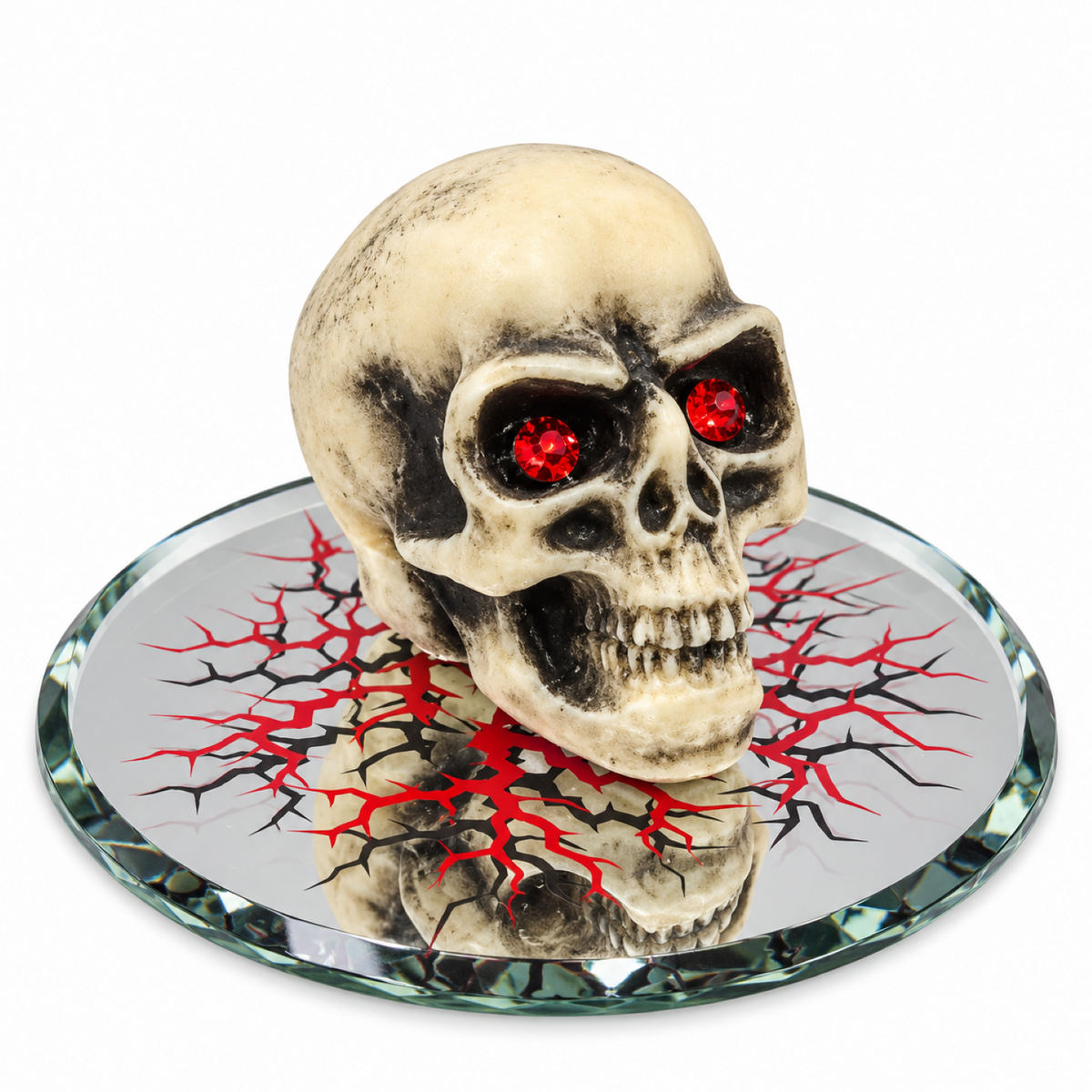 Red Eyed Skull Figurine, Glass Skull Decor, Gothic Halloween Gift