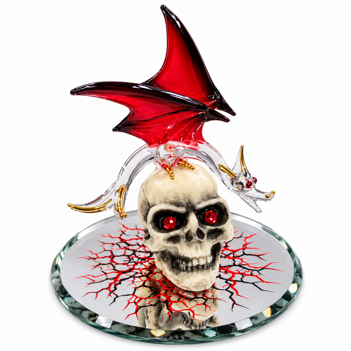 Skull Dragon Figurine, Red Wings, Gothic Fantasy Sculpture, Halloween Decor, Dragon Lover Gift