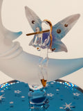 Moon Fairy Glass Figurine | Handcrafted Fantasy Decor on Blue Mirror Base