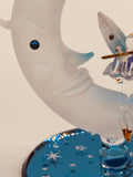 Moon Fairy Glass Figurine | Handcrafted Fantasy Decor on Blue Mirror Base