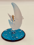 Moon Fairy Glass Figurine | Handcrafted Fantasy Decor on Blue Mirror Base