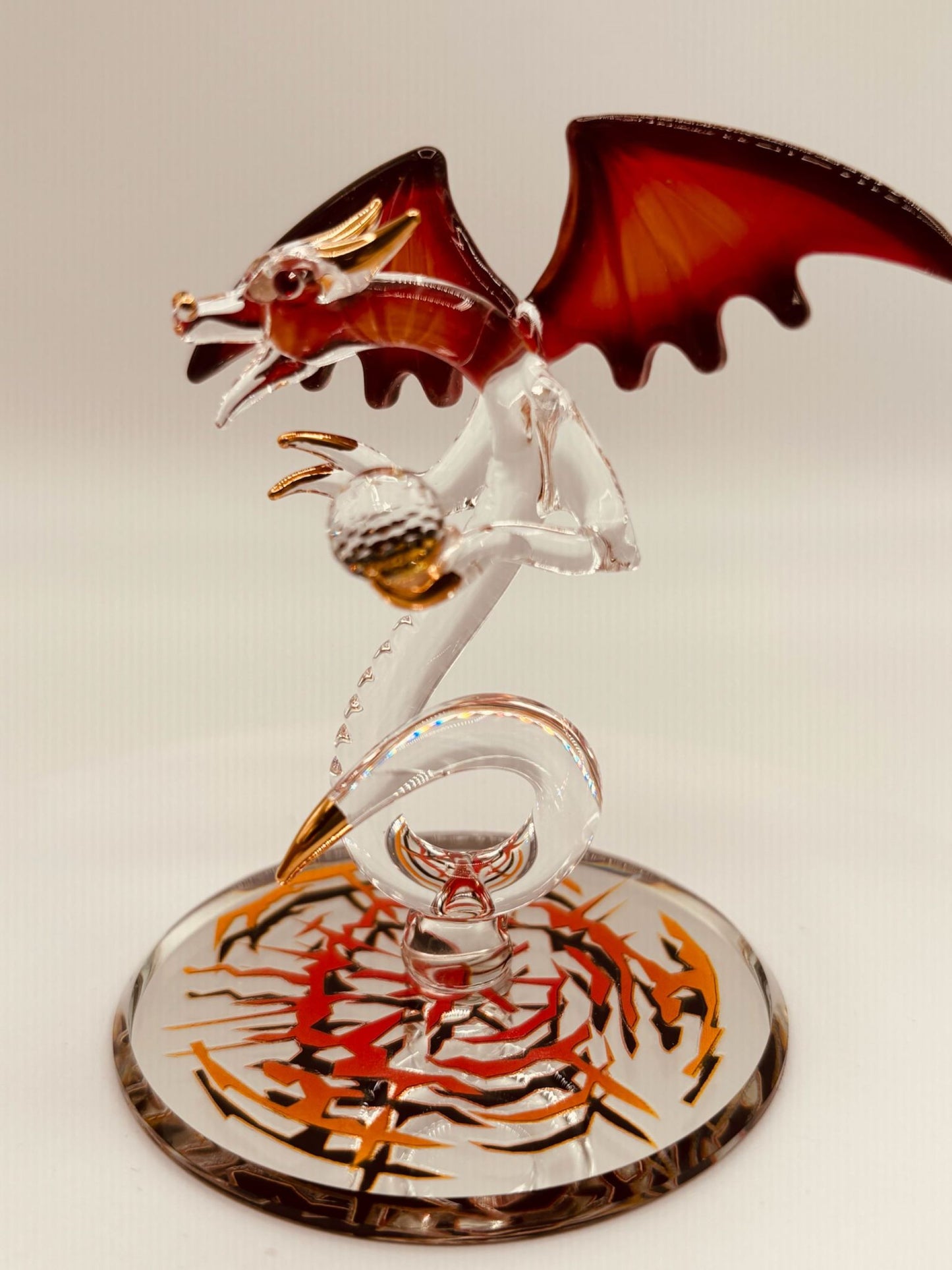 Dragon “Crystal Fury” Glass Figurine | Red Wing Fantasy Collectible with Crystal Ball
