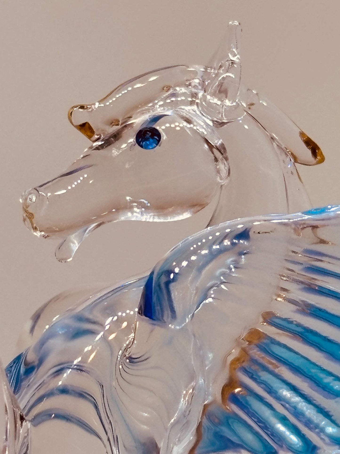 Celestial Pegasus Glass Figurine | Handcrafted Fantasy Decor with Crystal and Gold Accents