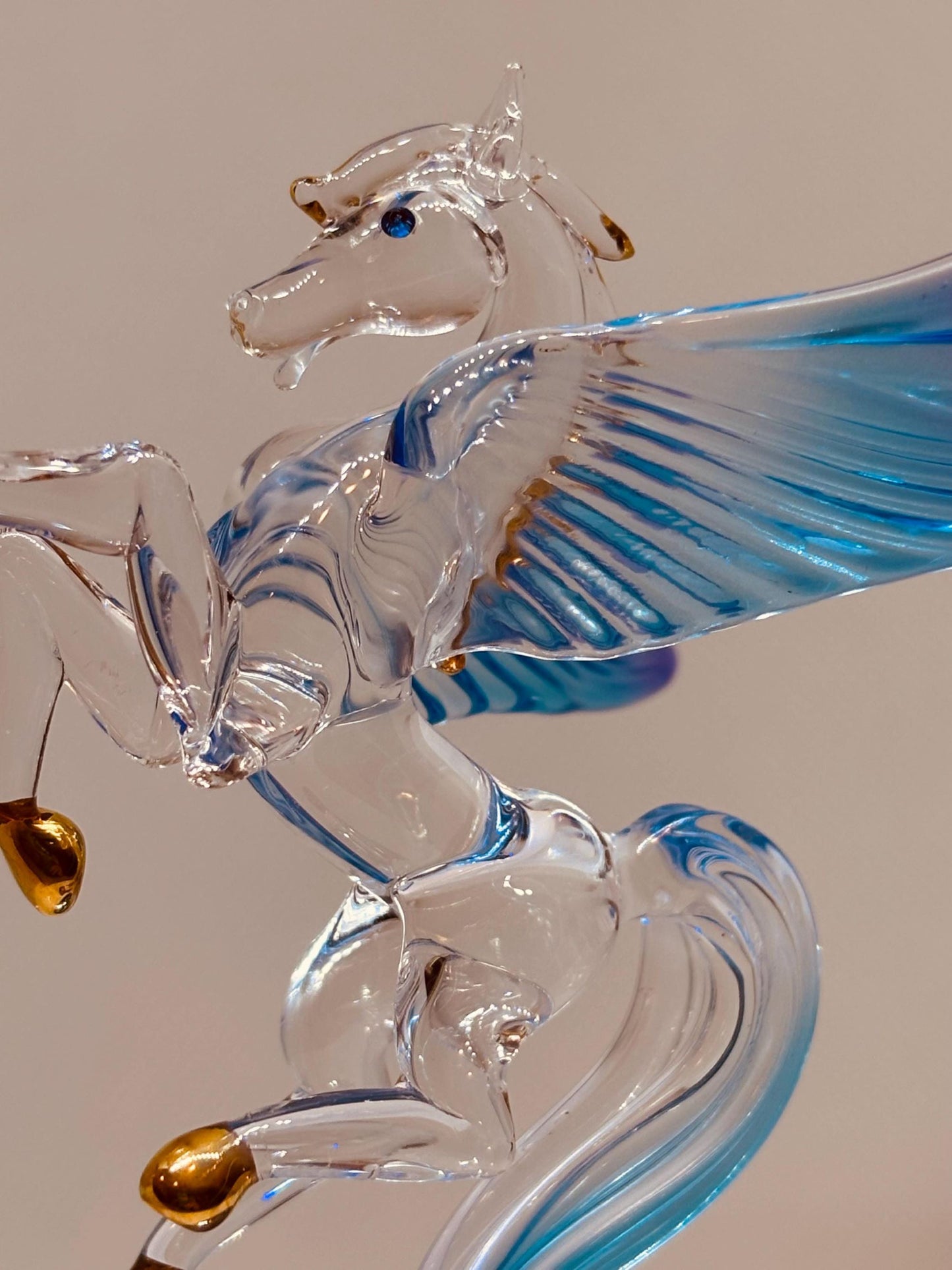 Celestial Pegasus Glass Figurine | Handcrafted Fantasy Decor with Crystal and Gold Accents