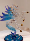 Celestial Pegasus Glass Figurine | Handcrafted Fantasy Decor with Crystal and Gold Accents