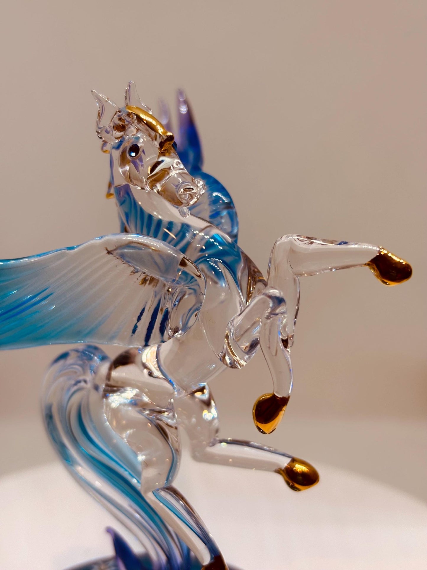 Celestial Pegasus Glass Figurine | Handcrafted Fantasy Decor with Crystal and Gold Accents
