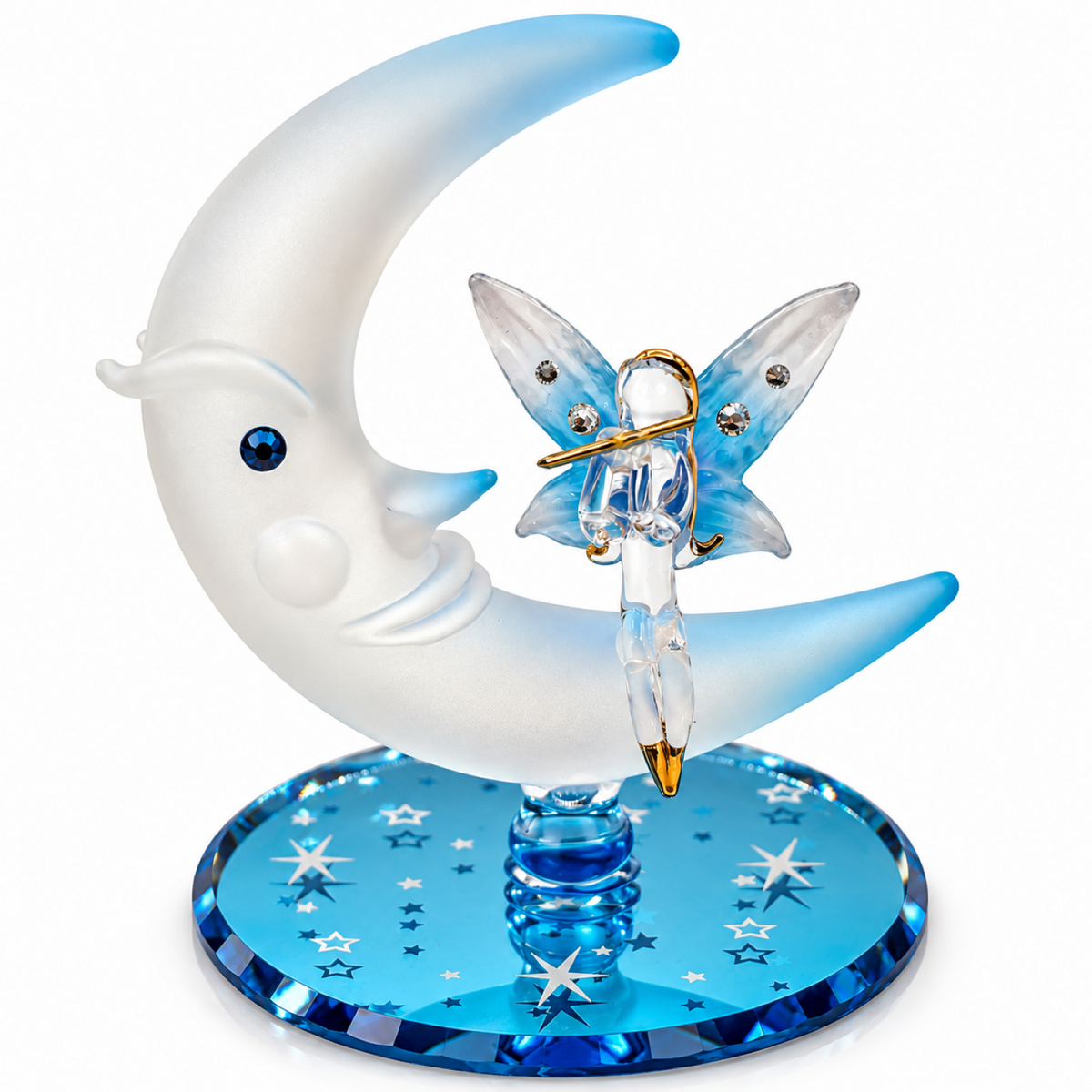 Glass Fairy Figurine, Handcrafted Fairy with Moon, Fantasy Decor, Fairy Lover Gift, Fairy Collectible