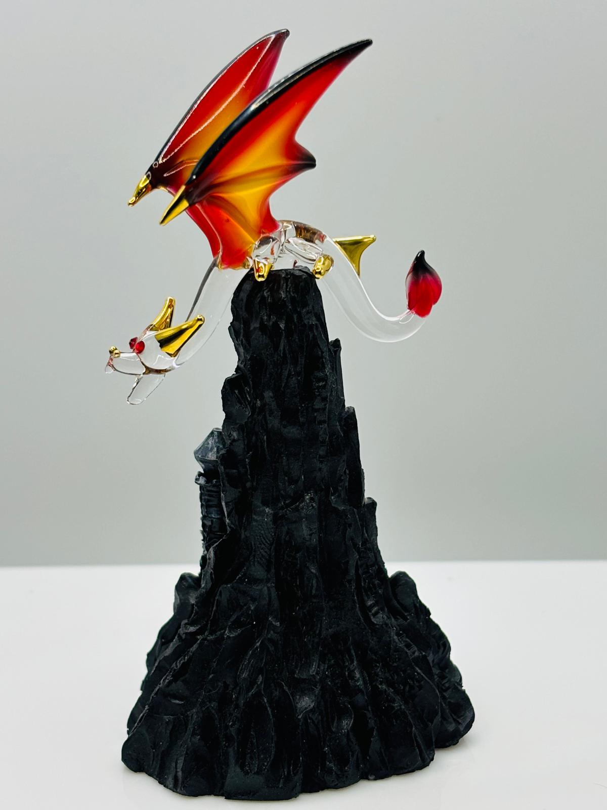 Dragon Castle Figurine Fantasy Decor Gothic Black Mountain Mythical Creature Gift Display