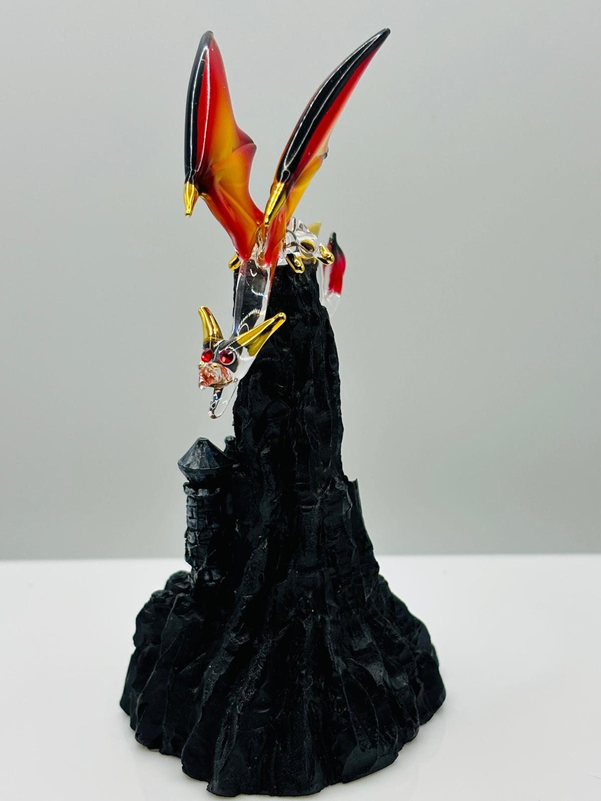 Dragon Castle Figurine Fantasy Decor Gothic Black Mountain Mythical Creature Gift Display