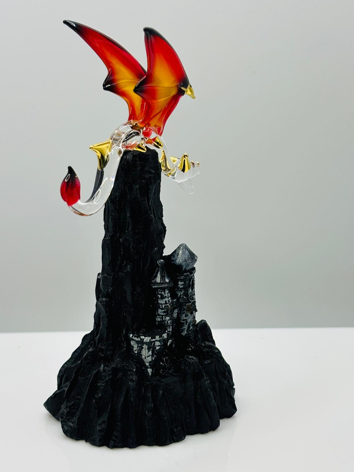 Dragon Castle Figurine Fantasy Decor Gothic Black Mountain Mythical Creature Gift Display