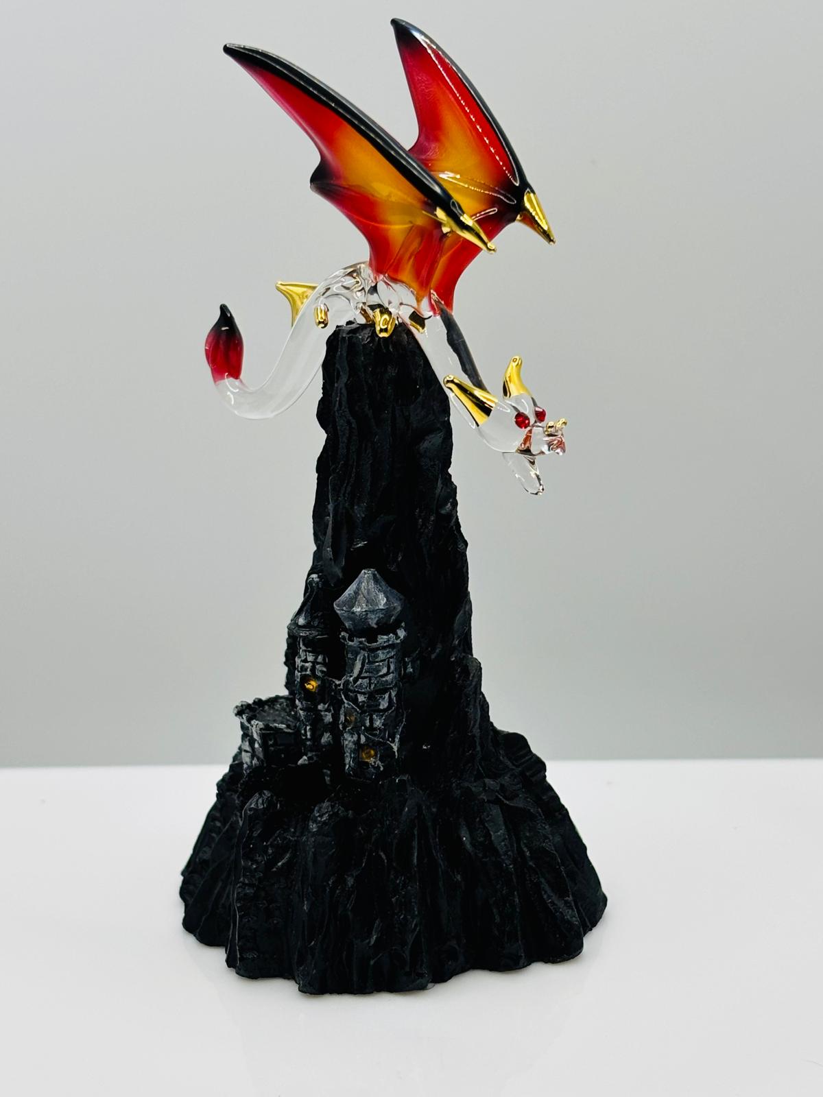 Dragon Castle Figurine Fantasy Decor Gothic Black Mountain Mythical Creature Gift Display