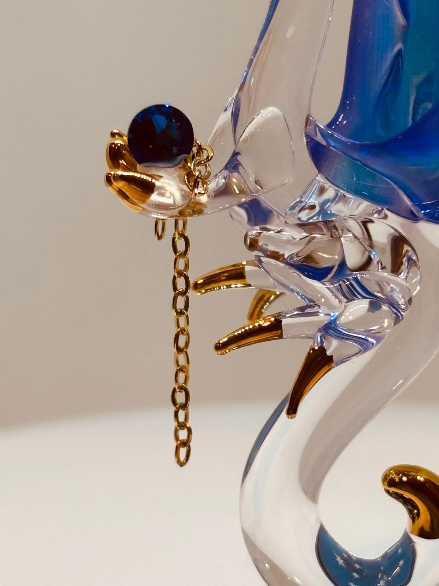 Dragon with Stars Glass Figurine | Handcrafted Fantasy Decor with Blue Crystal Gem