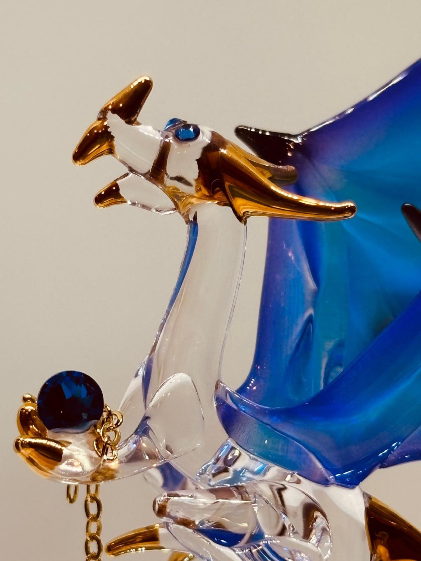 Dragon with Stars Glass Figurine | Handcrafted Fantasy Decor with Blue Crystal Gem