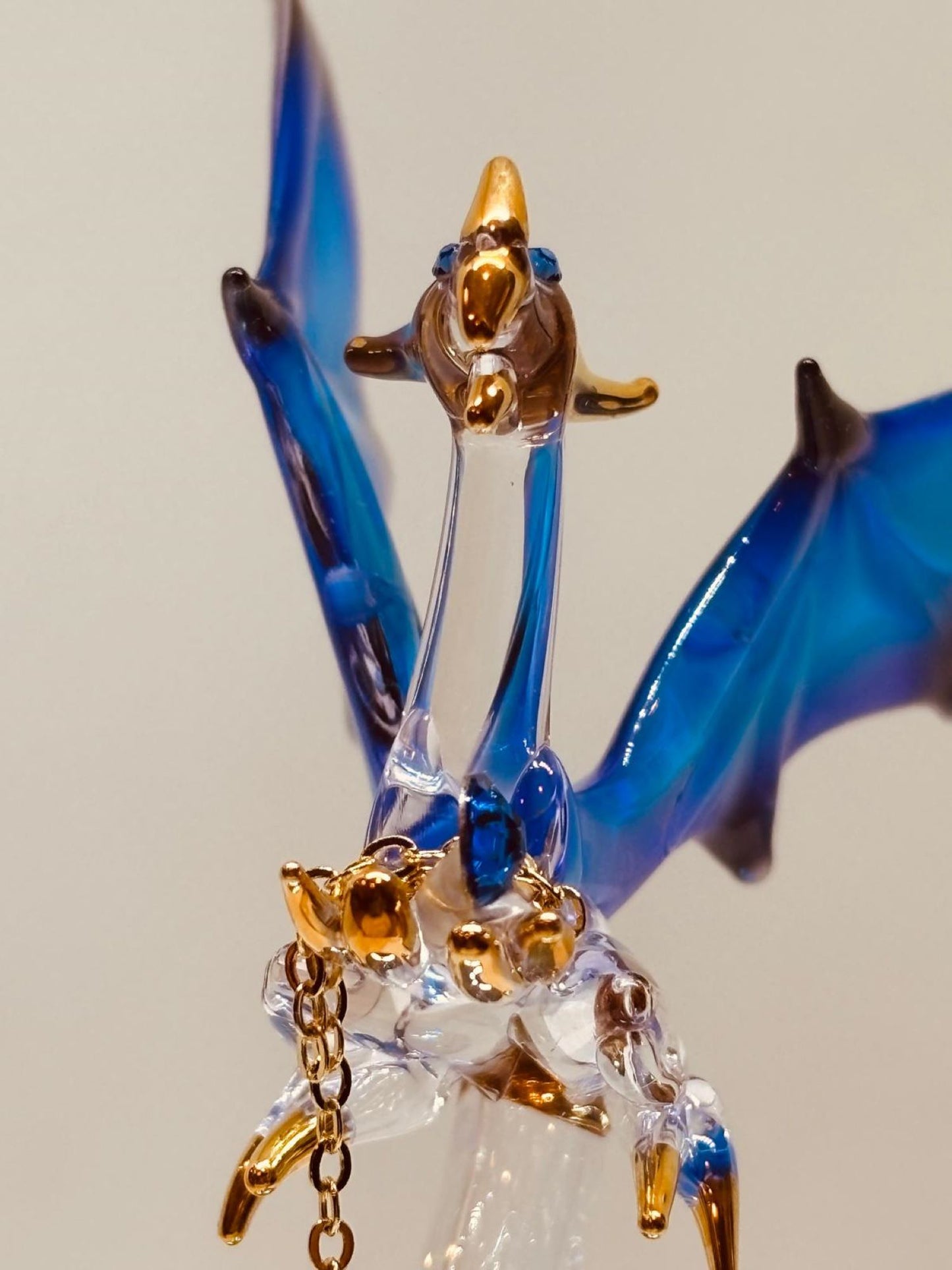 Dragon with Stars Glass Figurine | Handcrafted Fantasy Decor with Blue Crystal Gem