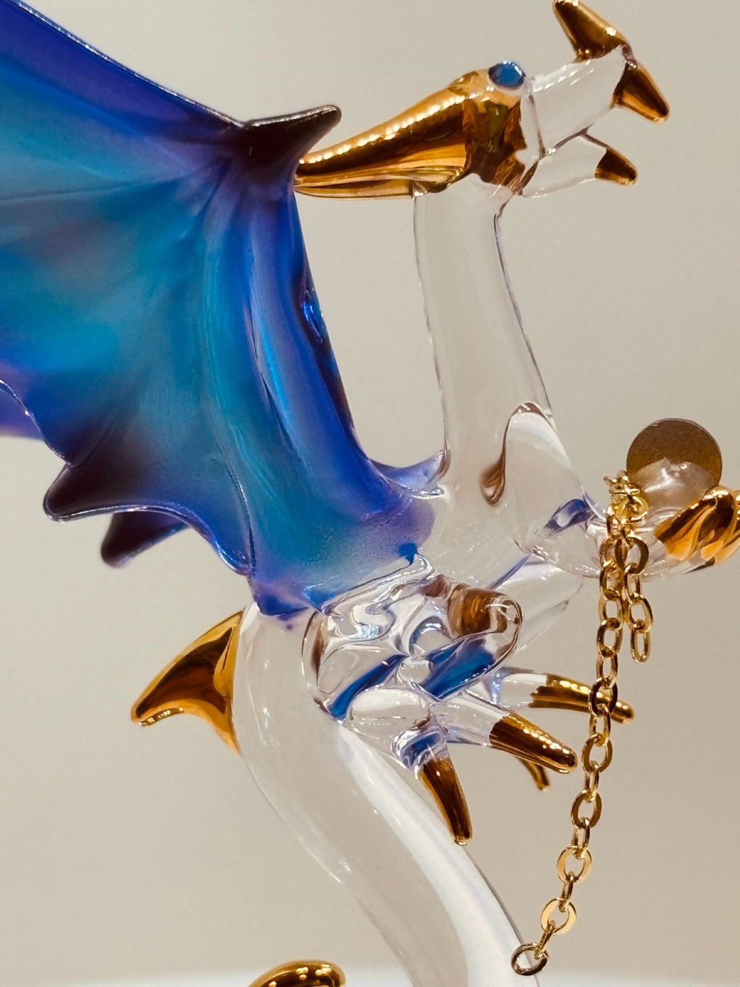 Dragon with Stars Glass Figurine | Handcrafted Fantasy Decor with Blue Crystal Gem