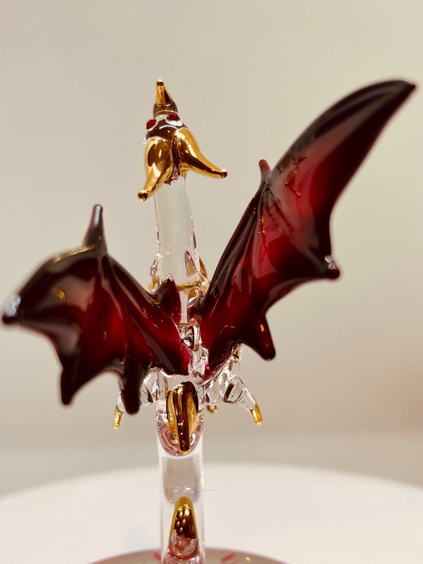 Dragon with Fire Glass Figurine | Handcrafted Fantasy Decor with Red Crystal Gem