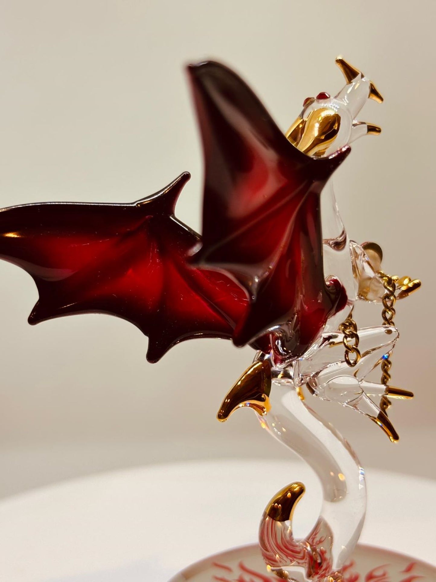 Dragon with Fire Glass Figurine | Handcrafted Fantasy Decor with Red Crystal Gem