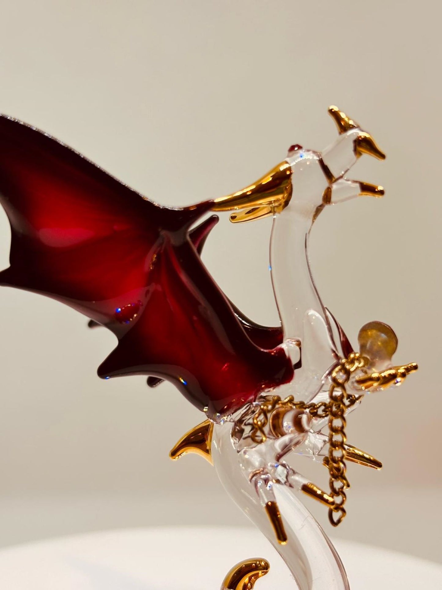 Dragon with Fire Glass Figurine | Handcrafted Fantasy Decor with Red Crystal Gem