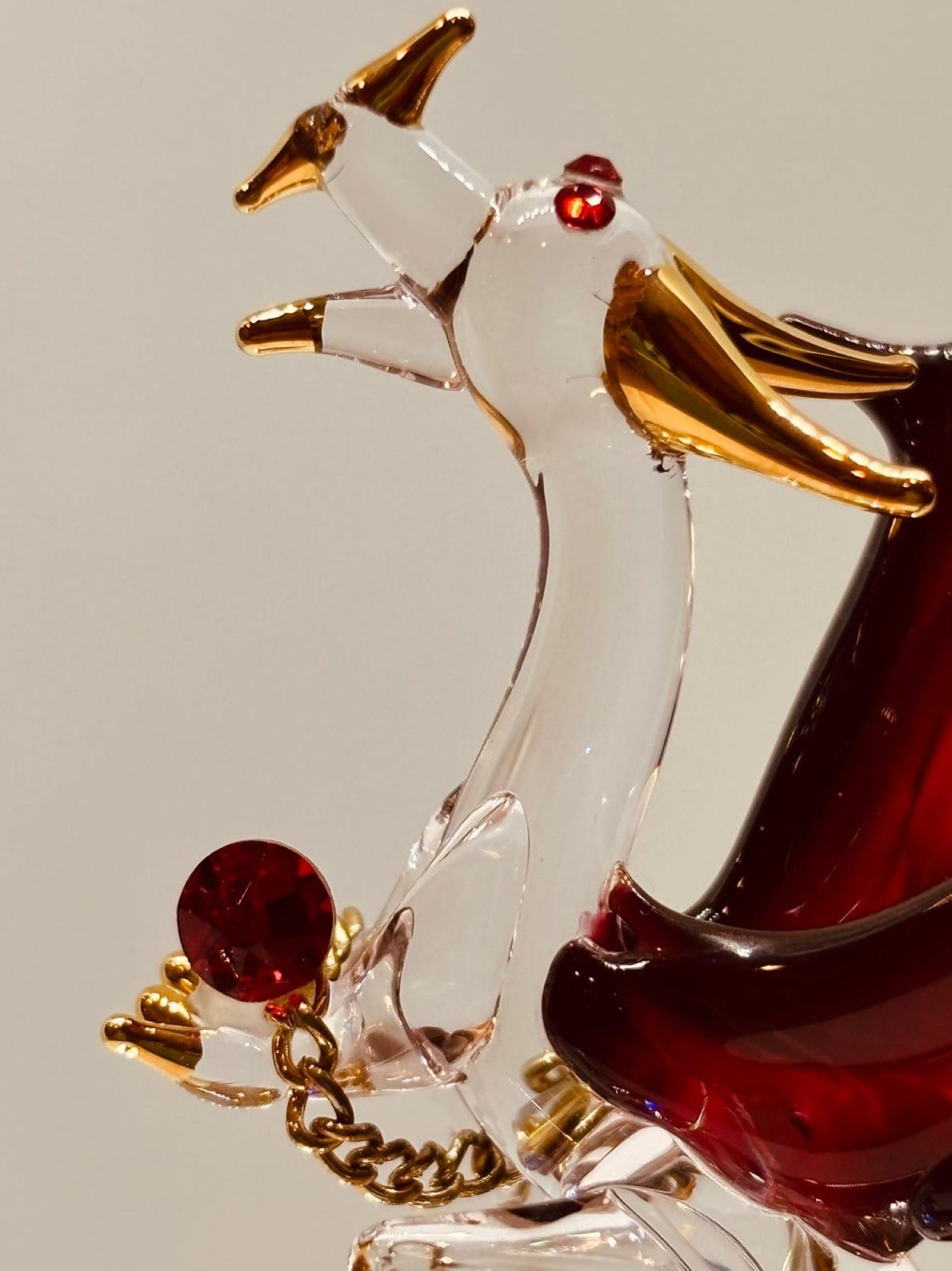 Dragon with Fire Glass Figurine | Handcrafted Fantasy Decor with Red Crystal Gem