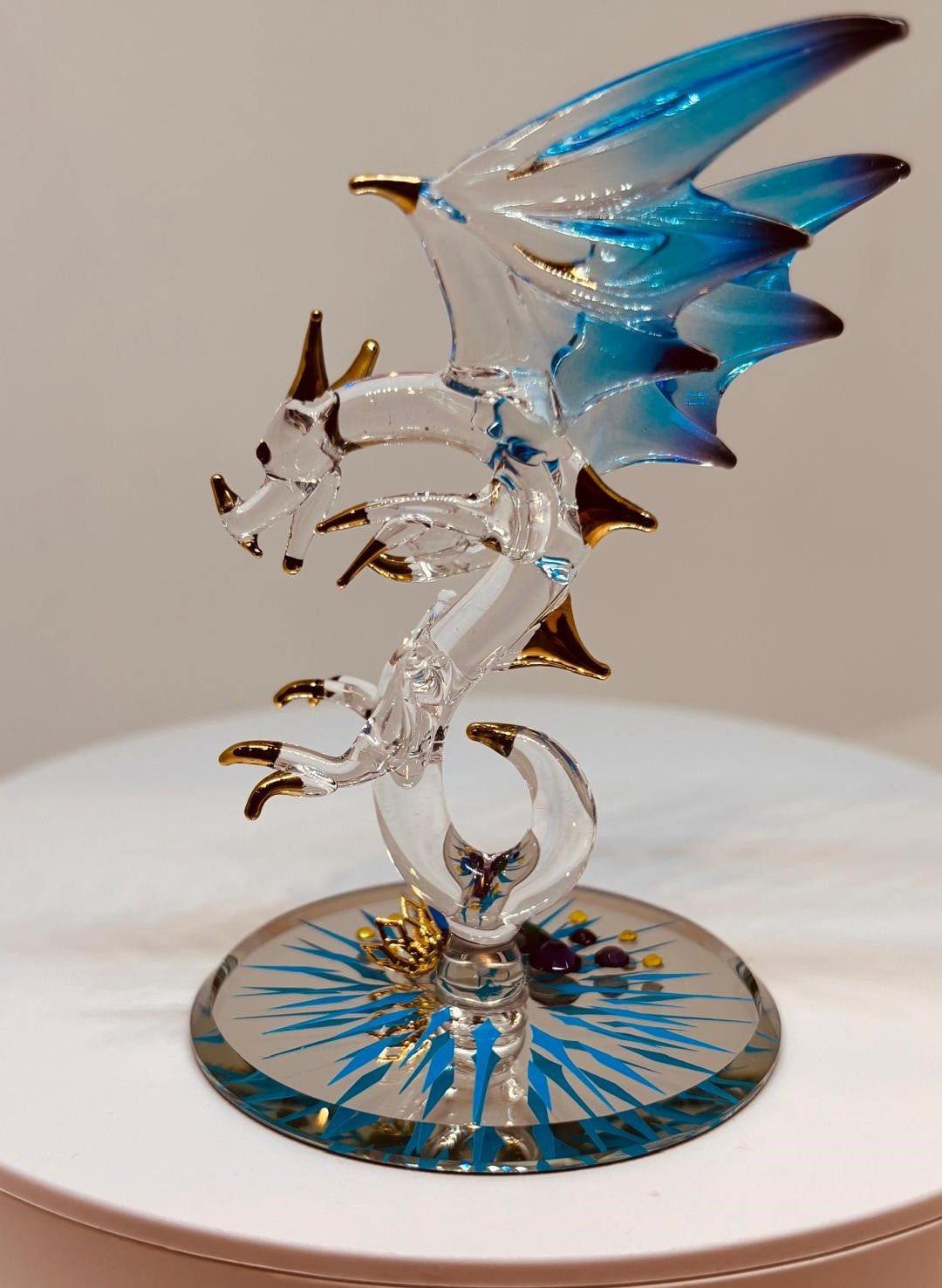 Jewel Keeper Dragon Glass Figurine | Handcrafted Fantasy Decor with Crystal Gem