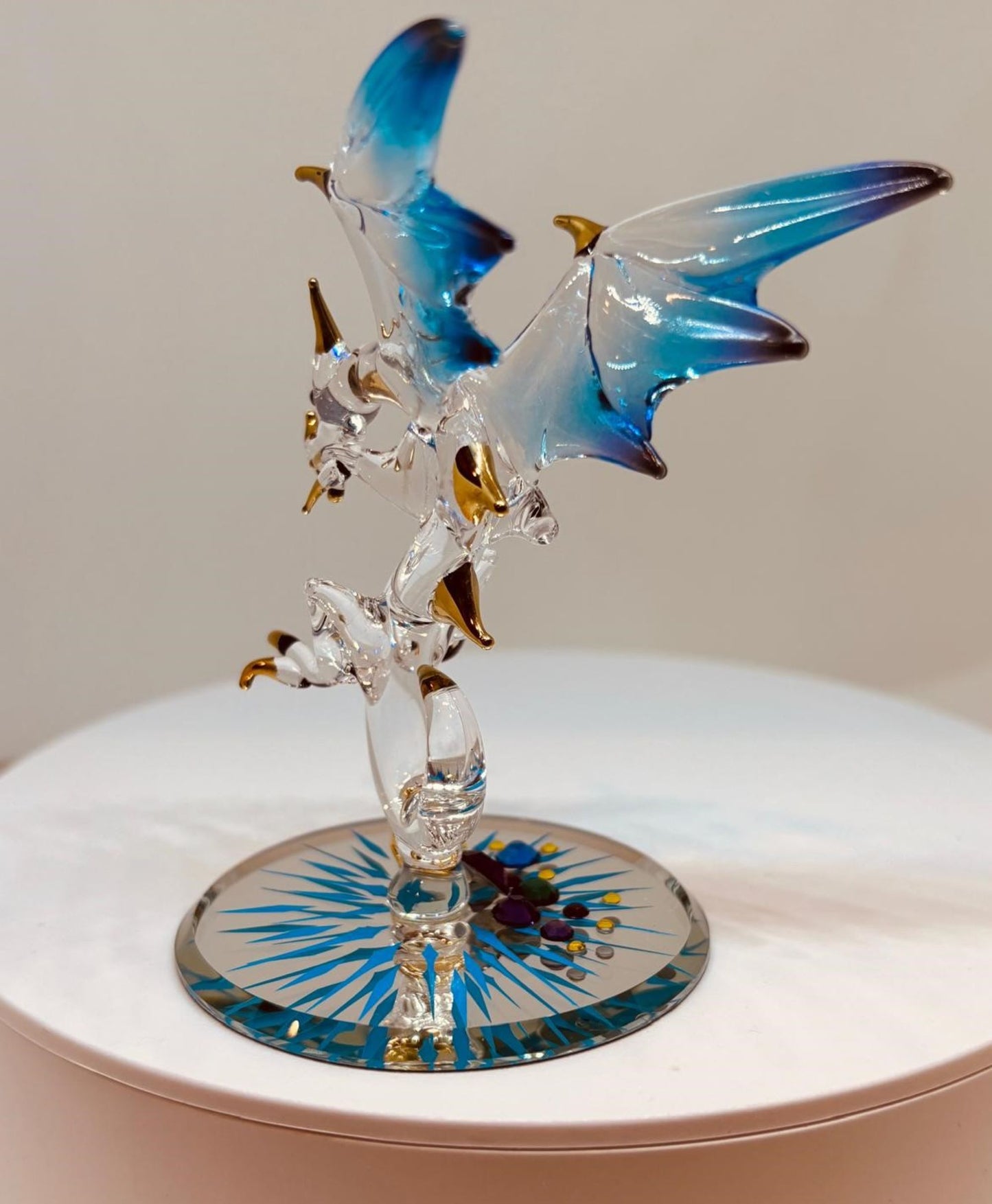 Jewel Keeper Dragon Glass Figurine | Handcrafted Fantasy Decor with Crystal Gem