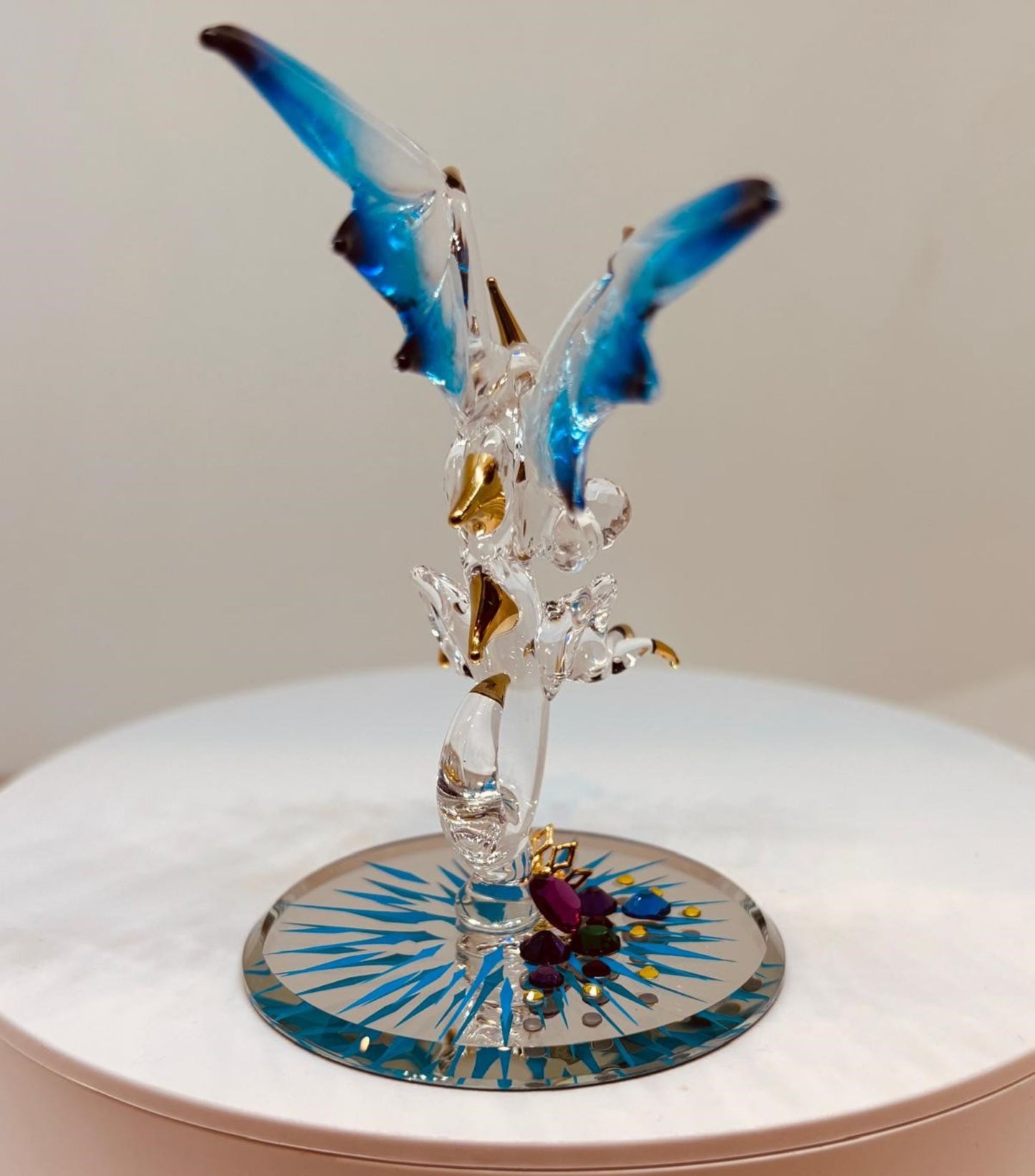 Jewel Keeper Dragon Glass Figurine | Handcrafted Fantasy Decor with Crystal Gem