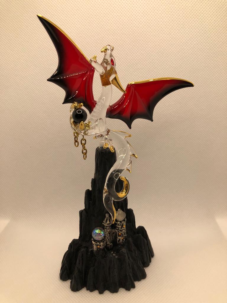 Glass Baron Dragon Figurine Castle Mountain with Crystal Accents