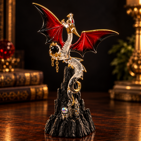 Castle Mountain Dragon Figurine | Glass Fantasy Dragon Collectible