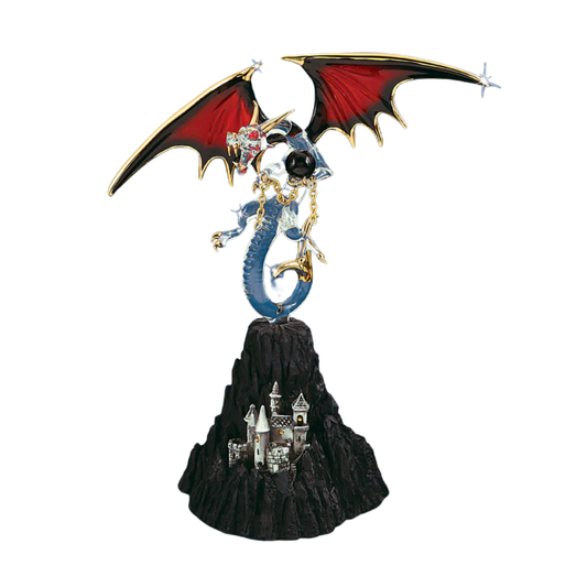 black magic dragon figurine with red wings holding orb castle base gothic fantasy decor collectible gift