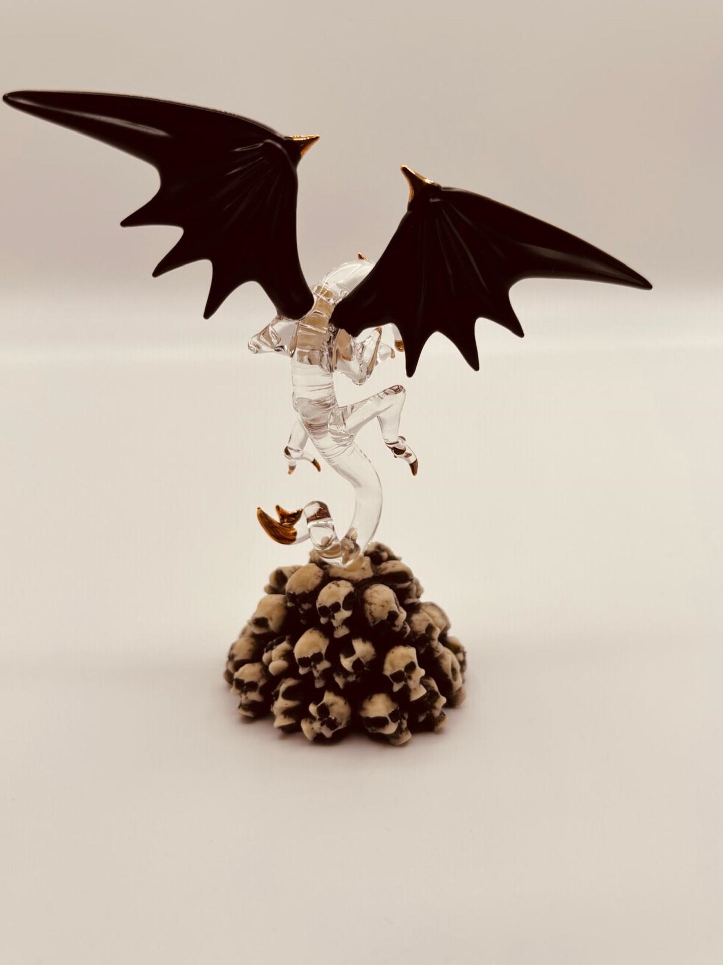 Skull Crusher Dragon Glass Figurine | Handcrafted Fantasy Decor with Skull
