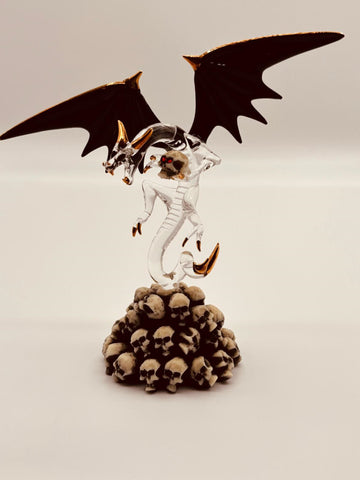 Skull Crusher Dragon Glass Figurine | Handcrafted Fantasy Decor with Skull